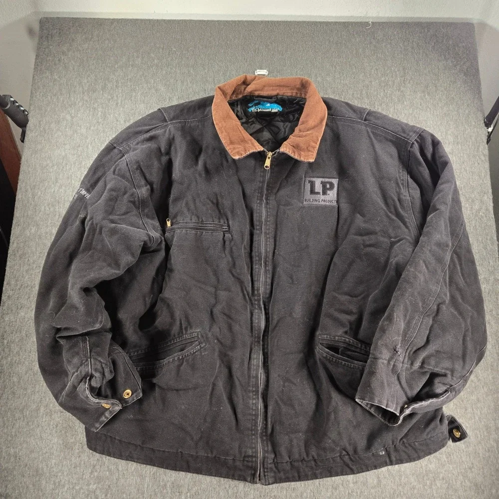Vintage Tri-Mountain Canvas Detroit Jacket Mens 2XL Black Corduroy Quilt‎ Lined